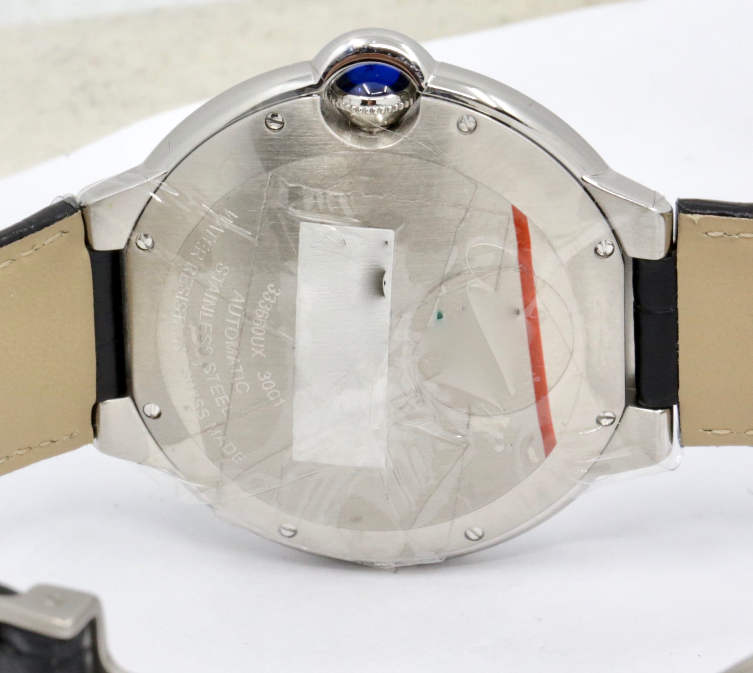 Cartier Ballon Bleu 42mm in Stainless Steel , Silver Guilloché Roman Dial, Cabochon Crown, Automatic Movement, on Black Alligator Strap with Cartier Deployant Clasp, Ref: W69016Z4, with Box and Papers, Circa 2014 *UNWORN!! - Image 5