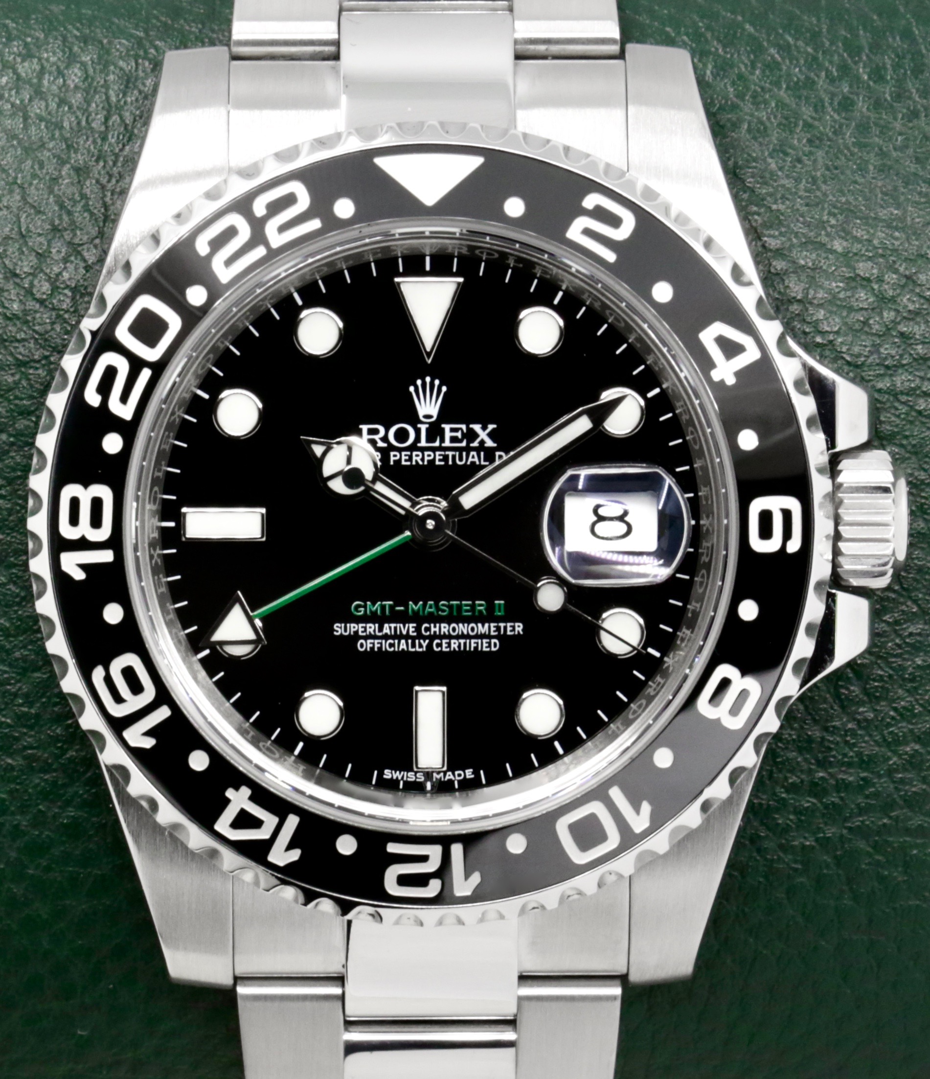 Rolex GMT-Master II "Green Arrow", Stainless Steel, Black Ceramic Bezel, Black Index Dial, on Stainless Steel Rolex Oyster Bracelet, Ref. 116710LN, Circa: 2017, with Box, Books, Green & White Swing Tags, & Rolex Warranty Card