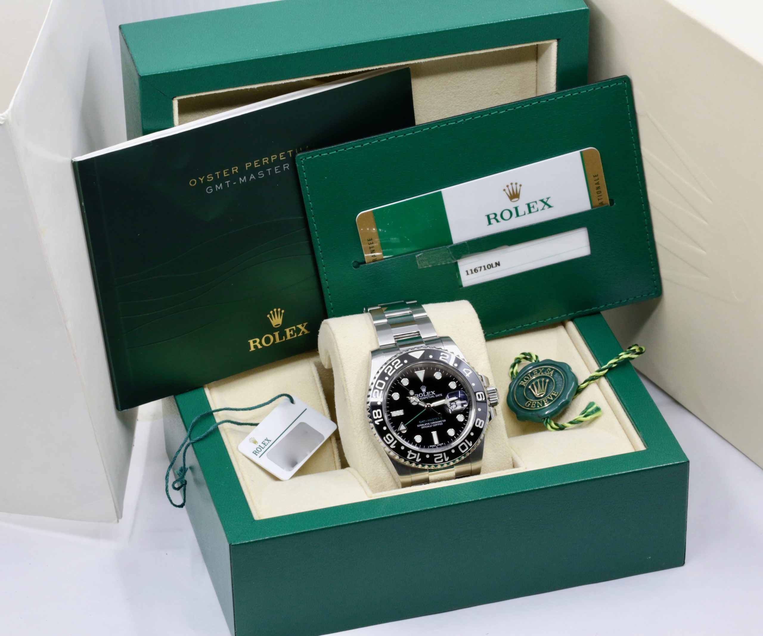 Rolex GMT-Master II "Green Arrow", Stainless Steel, Black Ceramic Bezel, Black Index Dial, on Stainless Steel Rolex Oyster Bracelet, Ref. 116710LN, Circa: 2017, with Box, Books, Green & White Swing Tags, & Rolex Warranty Card - Image 7