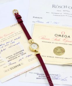 Alternative view of Omega Cocktail Watch in 18ct Yellow Gold, Ivory Index Dial, Manual Movement with a Back Winding Crown on a Red Alligator Strap, Ref. 253086, Comes with Original Omega Booklet, Original Omega Papers, & Original Purchase Receipt,  Sold New in 16th June 1961