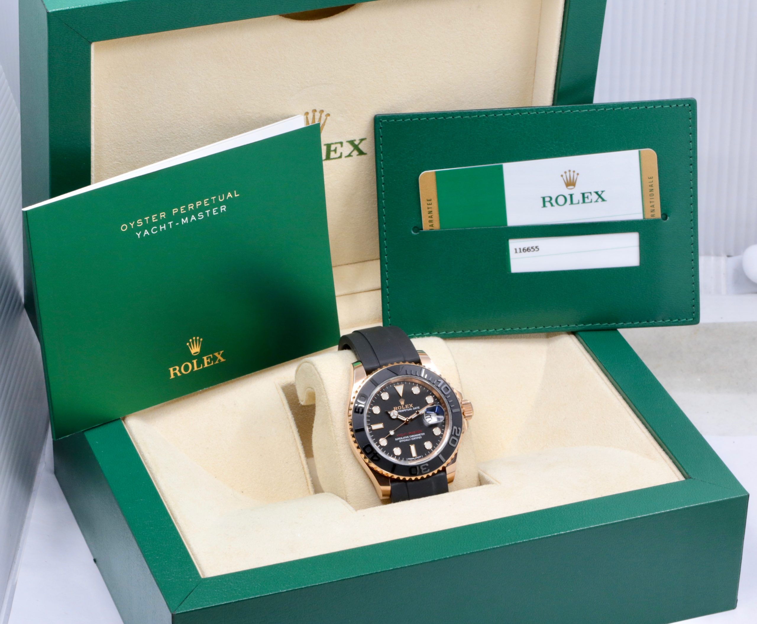 Rolex Yacht-Master 40, in 18ct Everose Gold, Black Index Dial, Black Ceramic Bezel, on Rolex Oysterflex Strap with 18ct Everose Gold Rolex Deployant, Ref. 116655, Circa: 2016, with Box, Books, & Rolex Warranty Card - Image 7