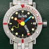 Alain Silberstein Marine GMT, Limited Edition of 500 Pieces, 60 Minute Rotating Bezel, Black Index Dial with Silberstein Signature Hands: Yellow Serpentine Seconds, Red Triangle & Blue Baton Hands,  with “HOME” GMT Hand, Circa: 1998, with Box & Papers