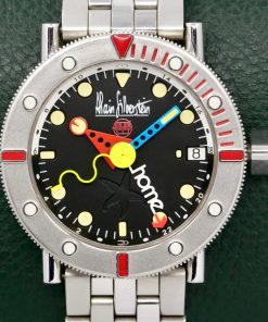 Alain Silberstein Marine GMT, Limited Edition of 500 Pieces, 60 Minute Rotating Bezel, Black Index Dial with Silberstein Signature Hands: Yellow Serpentine Seconds, Red Triangle & Blue Baton Hands,  with “HOME” GMT Hand, Circa: 1998, with Box & Papers