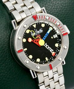 Alternative view of Alain Silberstein Marine GMT, Limited Edition of 500 Pieces, 60 Minute Rotating Bezel, Black Index Dial with Silberstein Signature Hands: Yellow Serpentine Seconds, Red Triangle & Blue Baton Hands,  with “HOME” GMT Hand, Circa: 1998, with Box & Papers