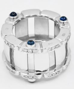 Patek Philippe Twenty~4 Ring, in 18ct White Gold, Stamped "PP & Co", Set with Diamonds and Sapphire Cabochons, with Patek Philippe Box