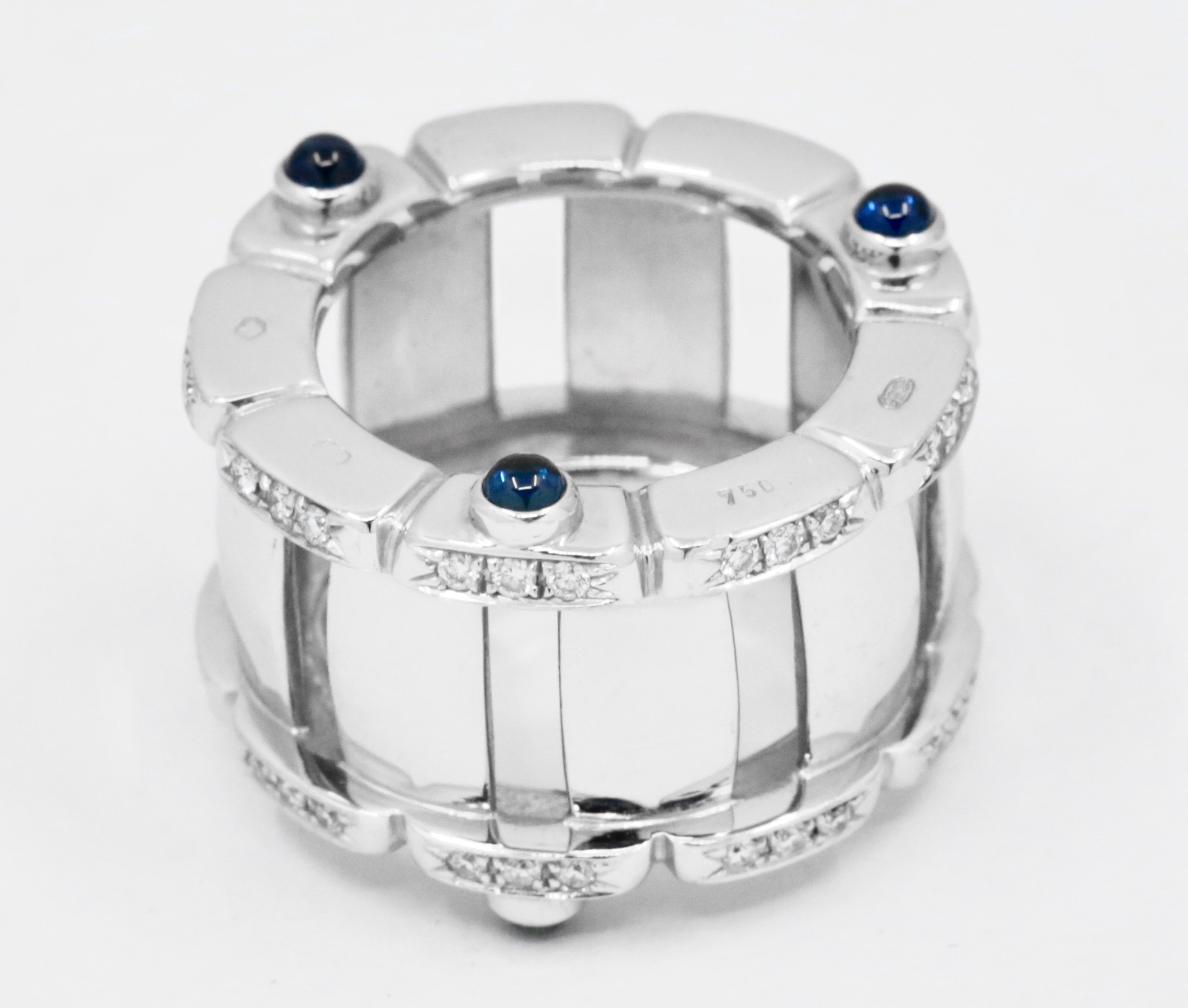 Patek Philippe Twenty~4 Ring, in 18ct White Gold, Stamped "PP & Co", Set with Diamonds and Sapphire Cabochons, with Patek Philippe Box