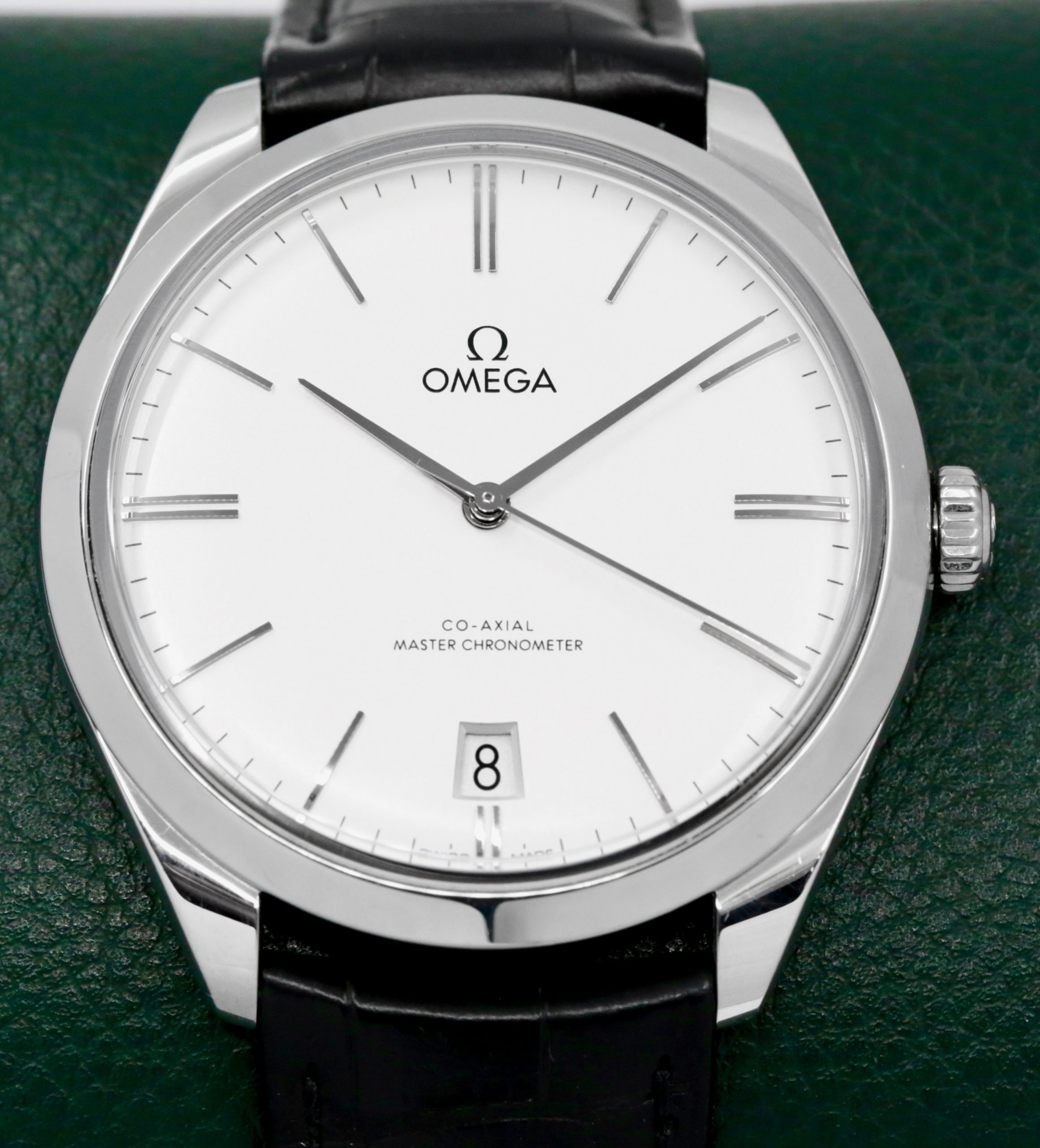 Omega De Ville Trésor, Co-Axial Master Chronometre, 40mm Stainless Steel Case, Silver Index Dial with Date, on Black Omega Alligator Strap with Stainless Steel Omega Tang Buckle, Ref. 435.13.40.21.02.001 , Circa: 2021, with Box, Omega Folder & Omega Factory Warranty Cards, SALE!! 1 Price, payment by bank transfer.