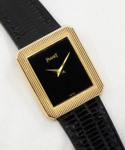 Ladies Piaget Protocole, in 18ct Yellow Gold, 23mm x 20mm Rectangular Case, Black Dial, on Custom Made Artisan Alligator Leather Strap with 18ct Yellow Gold Tang Buckle, Ref. 4154, Circa: 1990