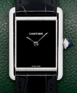 Cartier - Must de Cartier, in Stainless Steel, with Black Lacquered Dial, on Gloss Black Alligator Cartier Strap with Stainless Steel Cartier Tang Buckle, Ref. WSTA0072, Circa: 2022, with Box & Papers - $3,500 inc. GST!!!
