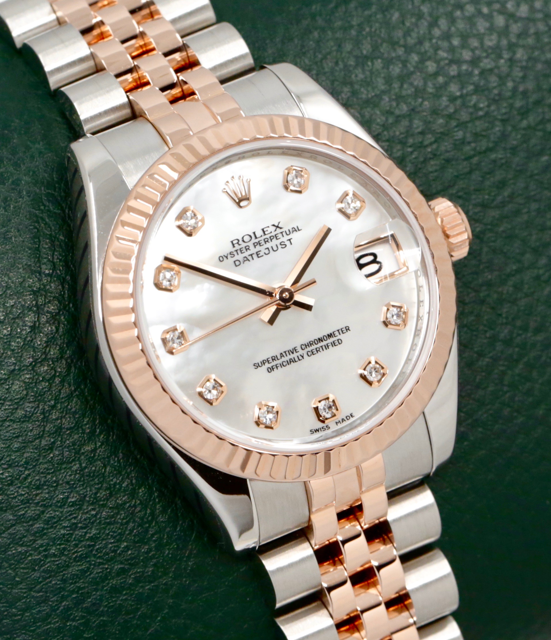 Rolex Datejust 31, in Stainless Steel & 18ct Everose Gold, Fluted Gold Bezel, Mother of Pearl Dial with Factory Set Diamond Markers, on Stainless Steel & 18ct Everose Gold Rolex Jubilee Bracelet, Ref. 178271, Box, Book, Rolex Service Card, Circa: 2009 - Image 3