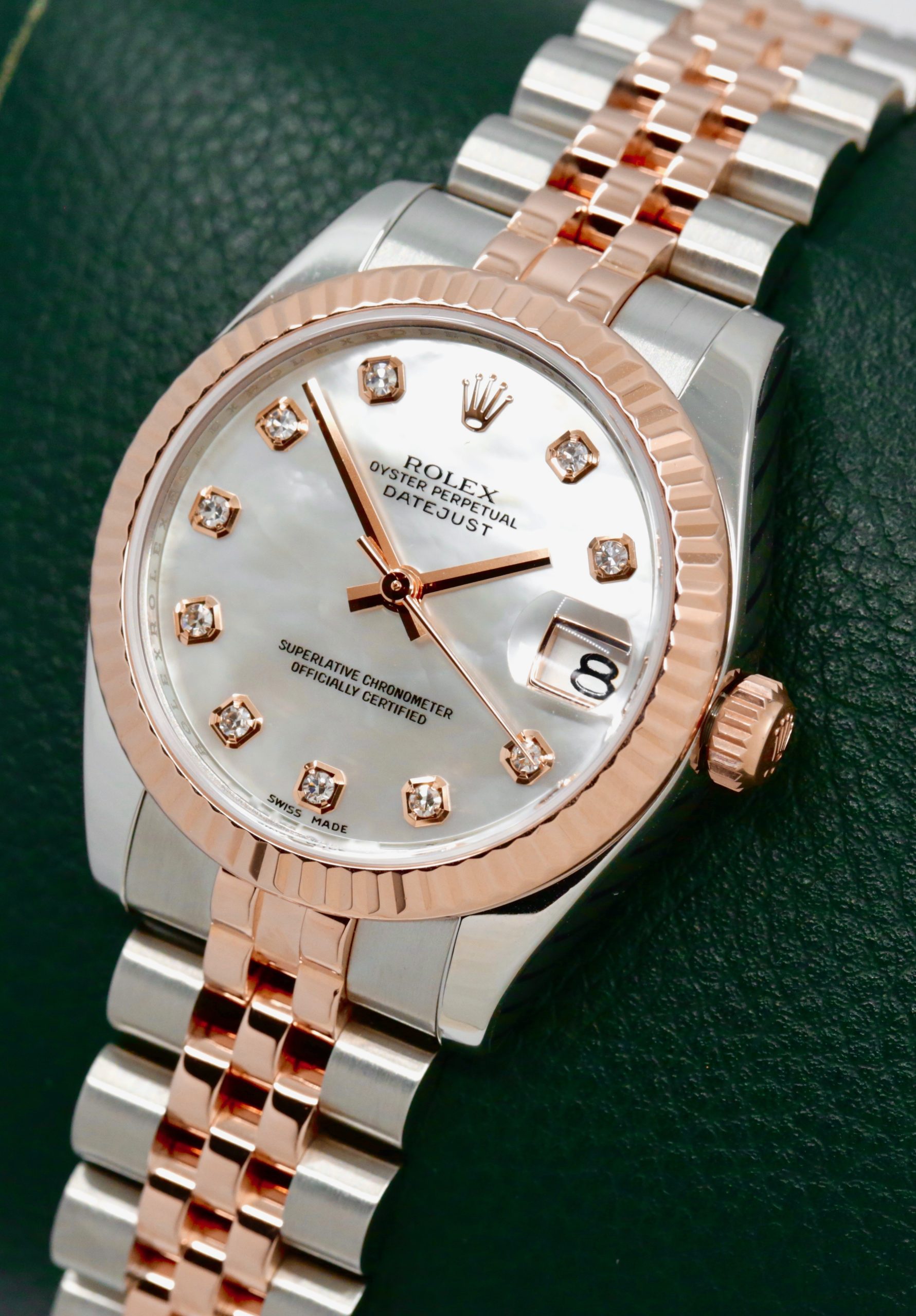 Rolex Datejust 31, in Stainless Steel & 18ct Everose Gold, Fluted Gold Bezel, Mother of Pearl Dial with Factory Set Diamond Markers, on Stainless Steel & 18ct Everose Gold Rolex Jubilee Bracelet, Ref. 178271, Box, Book, Rolex Service Card, Circa: 2009 - Image 2