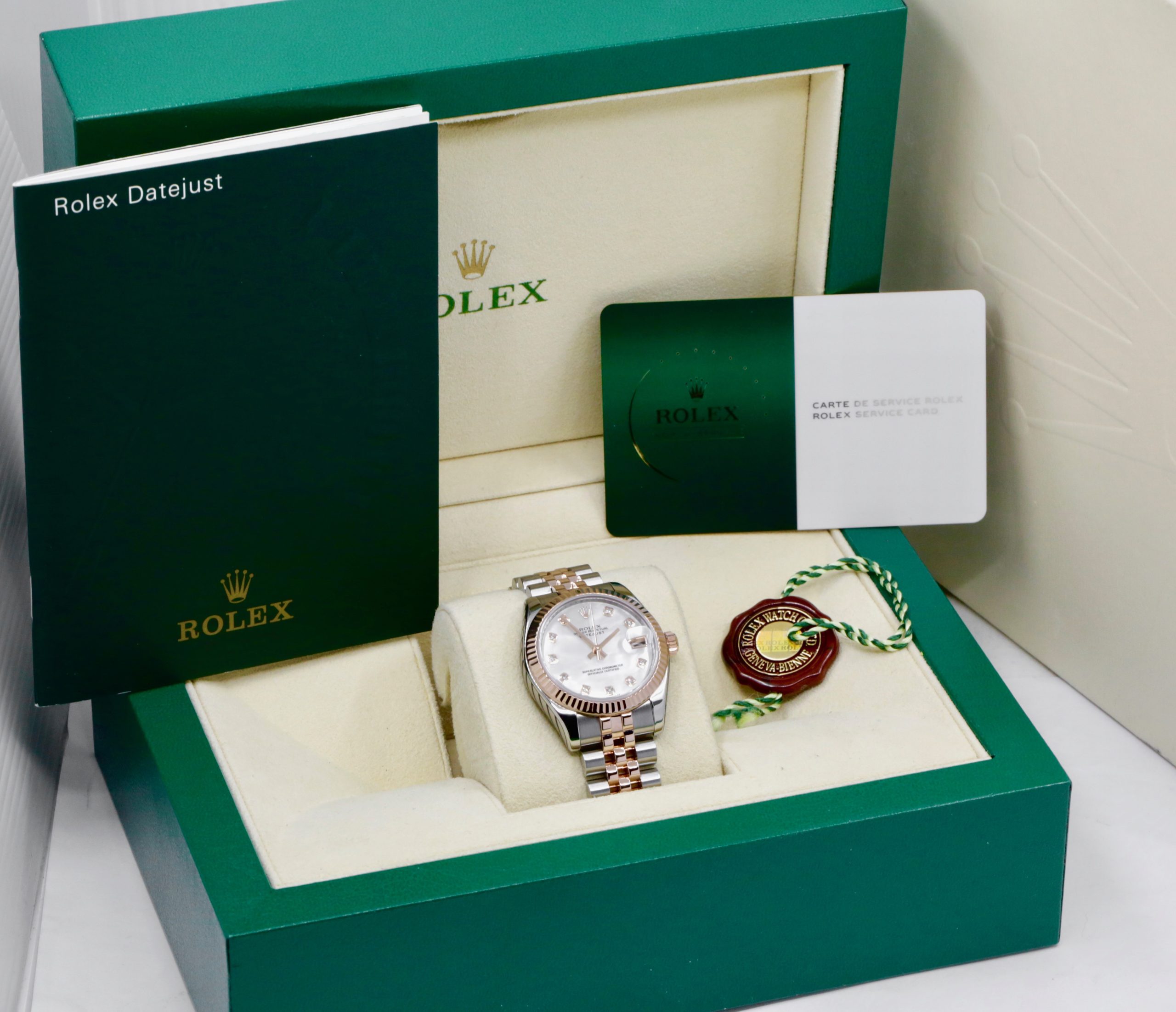 Rolex Datejust 31, in Stainless Steel & 18ct Everose Gold, Fluted Gold Bezel, Mother of Pearl Dial with Factory Set Diamond Markers, on Stainless Steel & 18ct Everose Gold Rolex Jubilee Bracelet, Ref. 178271, Box, Book, Rolex Service Card, Circa: 2009 - Image 7