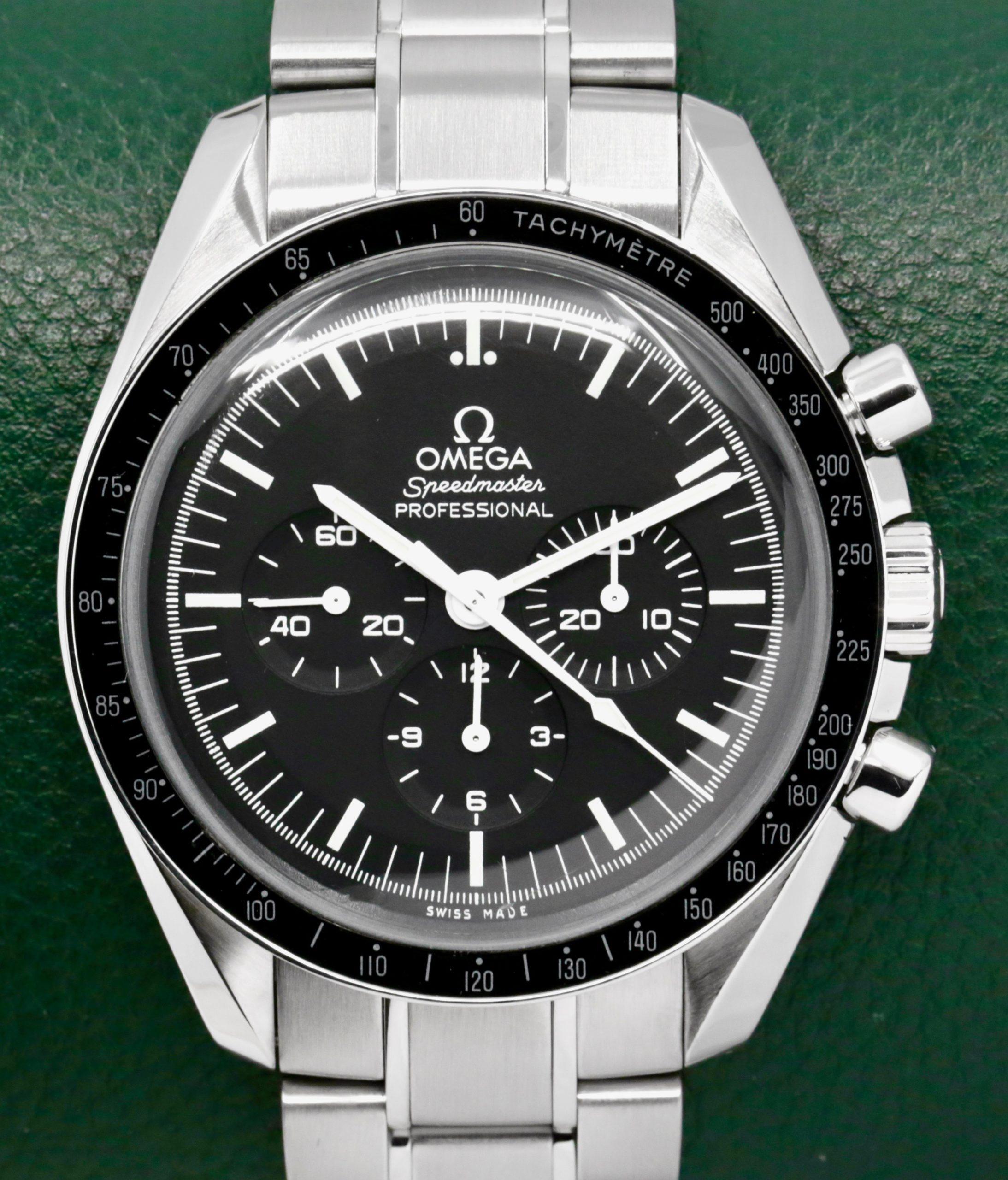 Omega Speedmaster Professional "Big Box Speedy", 42mm in Stainless Steel, Black Index Dial, on Stainless Steel Omega Bracelet, Ref. 31130423001005, Circa: 2018 (est), with Big Box, Book, & Omega Pictograms Card