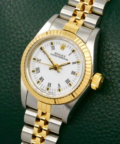 Alternative view of Rolex Oyster Perpetual 24mm in Stainless Steel and 18ct Yellow Gold, 18ct Yellow Gold Fluted Bezel, White Roman Dial on a Rolex Jubilee Bracelet. Ref. 67193, Circa 1990 with Box, Books, Swing Tag, Rolex Folder and Rolex Warranty Certificate - $6,950 inc GST!!