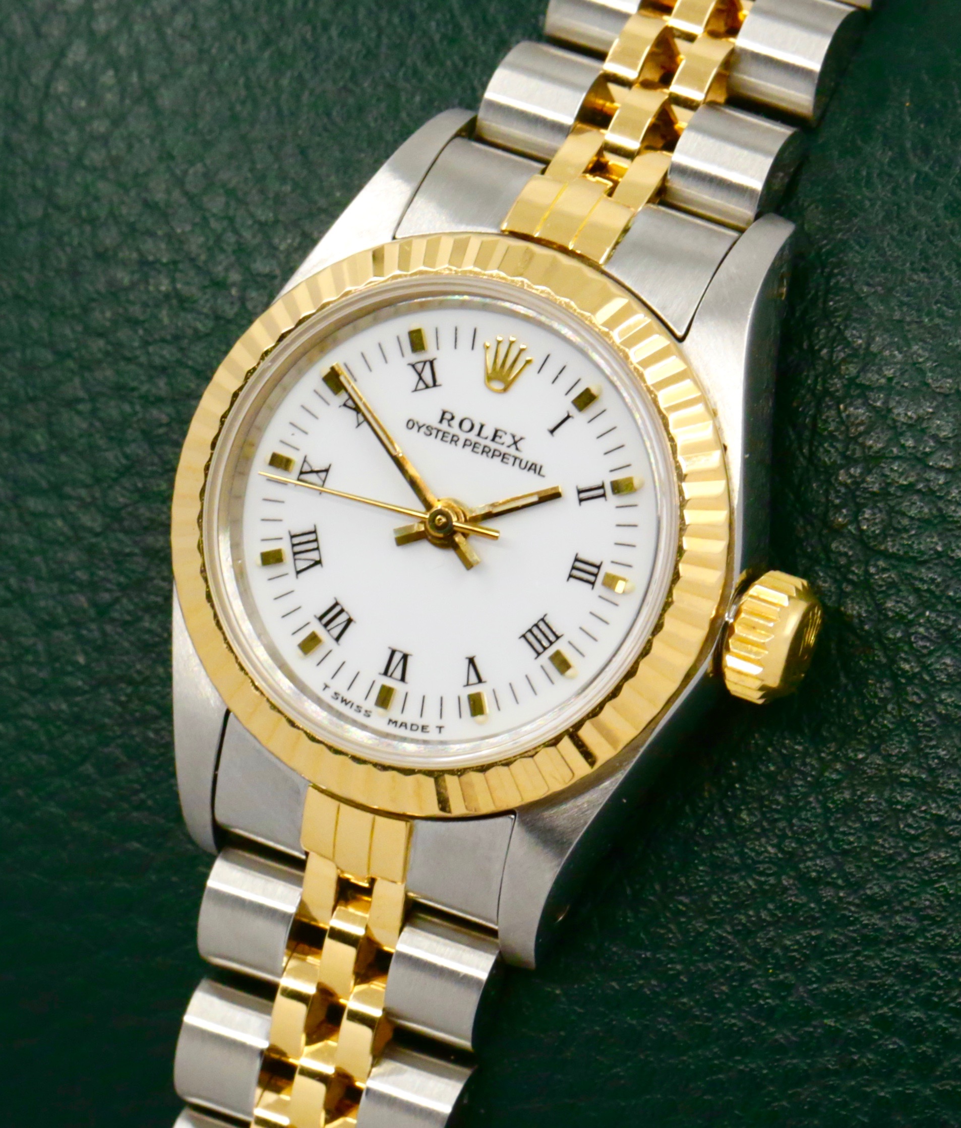 Rolex Oyster Perpetual 24mm in Stainless Steel and 18ct Yellow Gold, 18ct Yellow Gold Fluted Bezel, White Roman Dial on a Rolex Jubilee Bracelet. Ref. 67193, Circa 1990 with Box, Books, Swing Tag, Rolex Folder and Rolex Warranty Certificate - $6,950 inc GST!! - Image 2