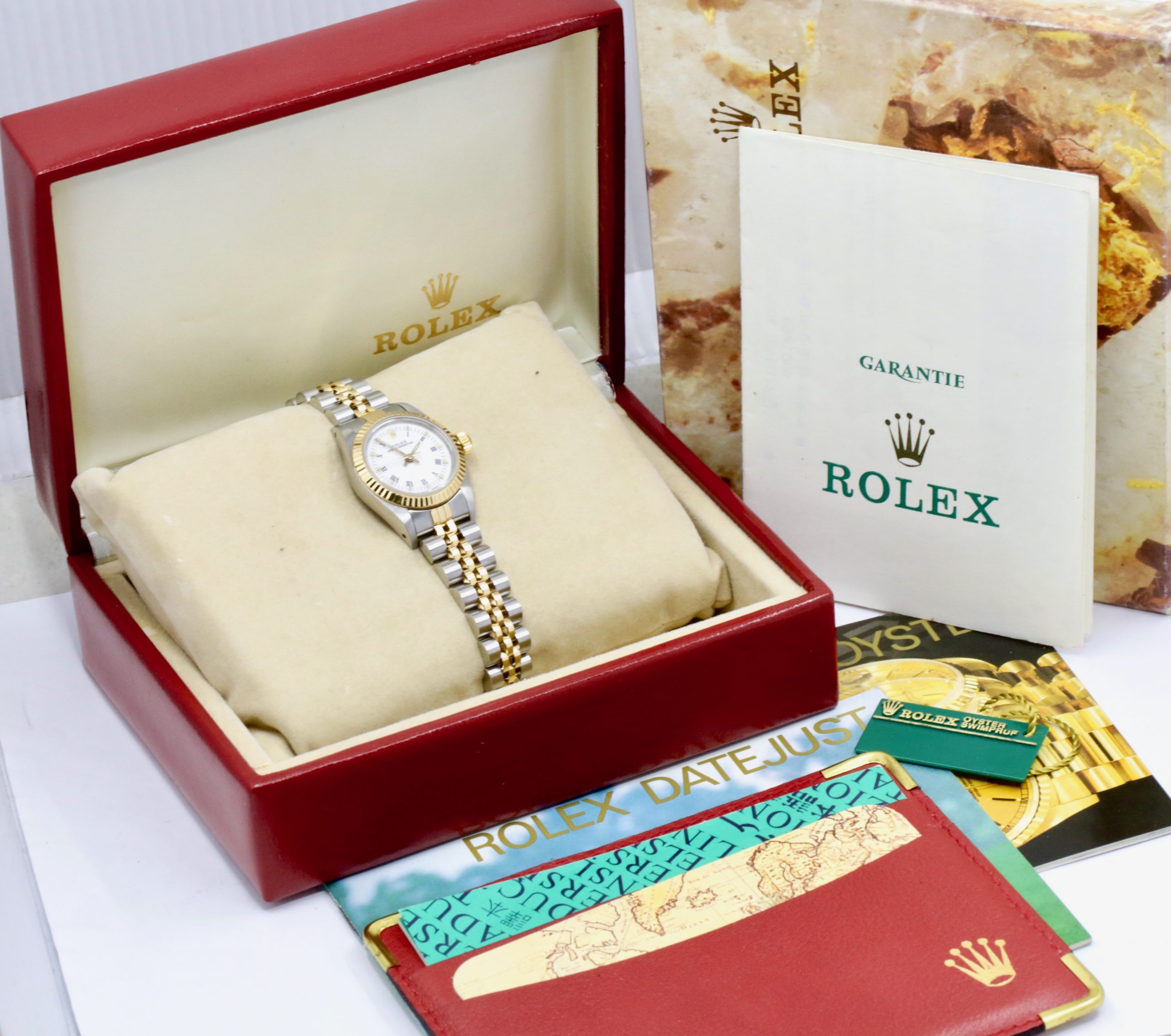 Rolex Oyster Perpetual 24mm in Stainless Steel and 18ct Yellow Gold, 18ct Yellow Gold Fluted Bezel, White Roman Dial on a Rolex Jubilee Bracelet. Ref. 67193, Circa 1990 with Box, Books, Swing Tag, Rolex Folder and Rolex Warranty Certificate - $6,950 inc GST!! - Image 7