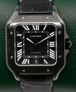 Cartier - Santos De Cartier Large Model, in Stainless Steeel with ADLC Coating, Black Roman Dial on Black Cartier Alligator Strap with Stainless Steel Cartier Deployant, Ref. WSSA0039, Circa: 2025, with Box, Books, Additional Cartier Rubber Strap, Cartier Warranty Card & Balance of Cartier Factory Warranty - $9,900 inc GST!!!