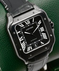 Alternative view of Cartier - Santos De Cartier Large Model, in Stainless Steeel with ADLC Coating, Black Roman Dial on Black Cartier Alligator Strap with Stainless Steel Cartier Deployant, Ref. WSSA0039, Circa: 2025, with Box, Books, Additional Cartier Rubber Strap, Cartier Warranty Card & Balance of Cartier Factory Warranty - $9,900 inc GST!!!