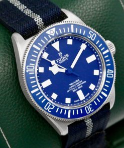 Alternative view of Tudor Pelagos FXD "Marine Nationale", 42mm Titanium Case with Blue Ceramic Bezel, Blue Index Dial, on Blue Tudor Fabric Strap, Ref. 25707B, Circa: 2023, with Box, Books, Swing Tag, Tudor Warranty Card & Balance of 5 Year Tudor Factory Warranty - $3,990 inc GST!!