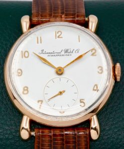 Vintage IWC Wristwatch, Manual Winding IWC Calibre 83, 14ct Rose Gold Case with Teardrop Lugs, Original Silver Arab Dial with Subsidiary Seconds, on Brown Lizard Strap with Tang Buckle, Circa: 1950 - Sold as is - $3,500 inc GST!!