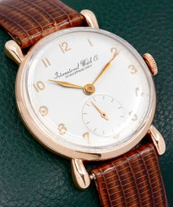 Alternative view of Vintage IWC Wristwatch, Manual Winding IWC Calibre 83, 14ct Rose Gold Case with Teardrop Lugs, Original Silver Arab Dial with Subsidiary Seconds, on Brown Lizard Strap with Tang Buckle, Circa: 1950 - Sold as is - $3,500 inc GST!!