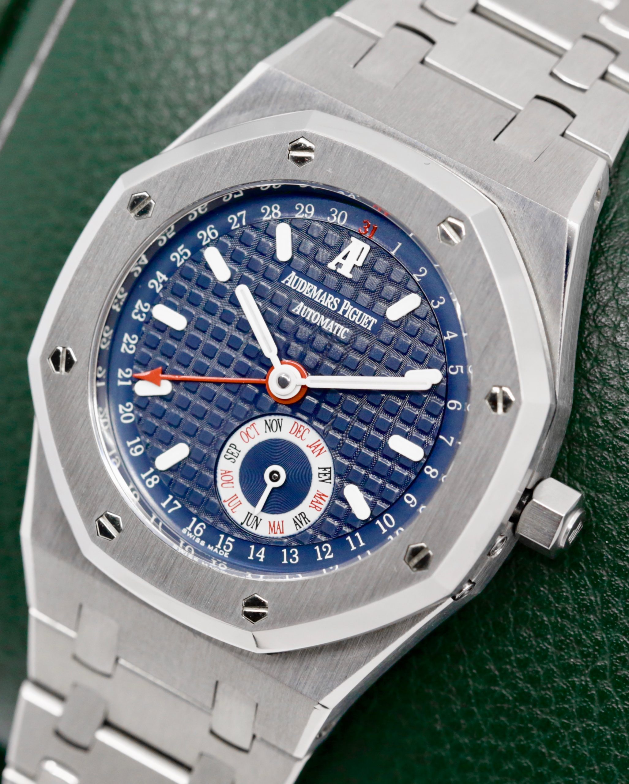 Audemars Piguet Royal Oak Annual Calendar, 36mm Stainless Steel Case, with Blue "Tapisserie" Dial with Month Sub-Dial & Pointer Date, on Stainless Steel Audemars Piguet Royal Oak Bracelet, Ref. 25920ST, Circa: 1999, with Audemars Piguet Box, Stylus Tool, & Book - Image 2