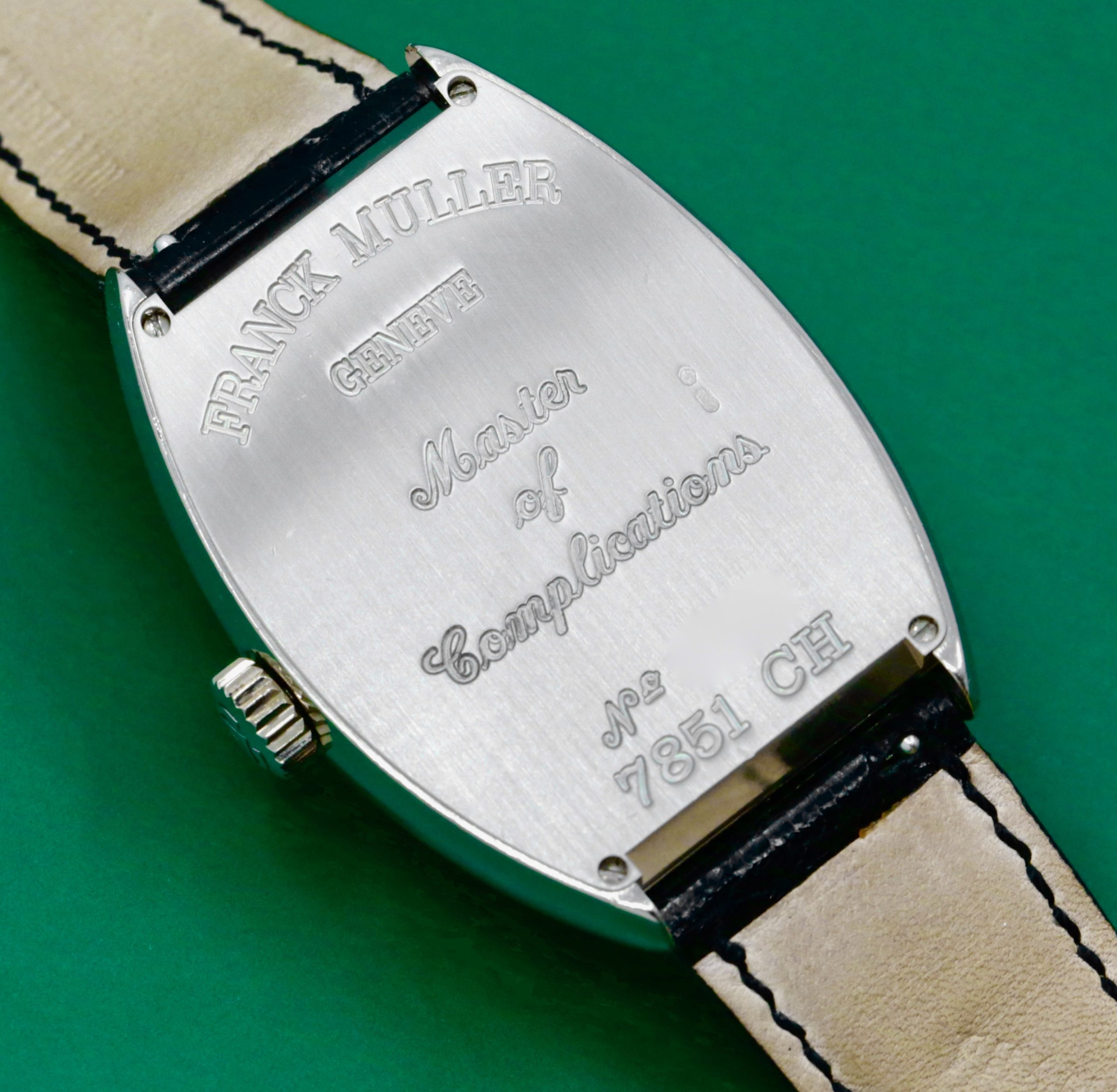 Franck Muller Cintrée Curvex Crazy Hours, 18ct White Gold Case, Silver Crazy Hours Guilloche Dial with Exploding Arabic Numerals, Automatic Movement, on Black Franck Muller Crocodile Strap with 18ct White Gold Franck Muller Tang Buckle, Ref 7851 CH, Circa: 2008 - Image 5