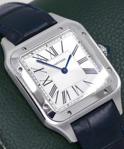 Alternative view of Cartier Santos Dumont, Large Model in Stainless Steel, Silver Roman Dial, on Navy Blue Cartier Alligator Strap with Stainless Steel Cartier Tang Buckle, Ref. WSSA0022, Circa: 2023, Full Set - Box, Book, Cartier Warranty Card & Balance of Extended 8 Year Cartier Factory Warranty - $4,950 inc GST!!!