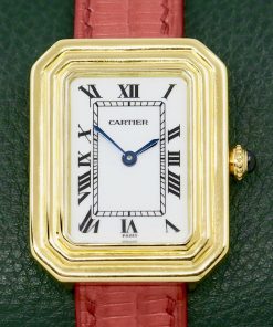 RARE!! Vintage Cartier Paris Cristallor, 18ct Yellow Gold Stepped Case, Manual Winding Movement, White Roman Dial, on Custom Made Artisan Lizard Skin Strap with 18ct Yellow Gold Cartier Deployant, Ref. 78095, Circa: 1970's