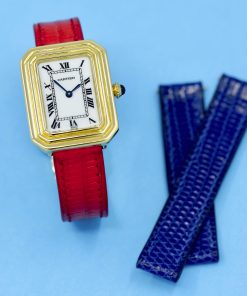 Alternative view of RARE!! Vintage Cartier Paris Cristallor, 18ct Yellow Gold Stepped Case, Manual Winding Movement, White Roman Dial, on Custom Made Artisan Lizard Skin Strap with 18ct Yellow Gold Cartier Deployant, Ref. 78095, Circa: 1970's