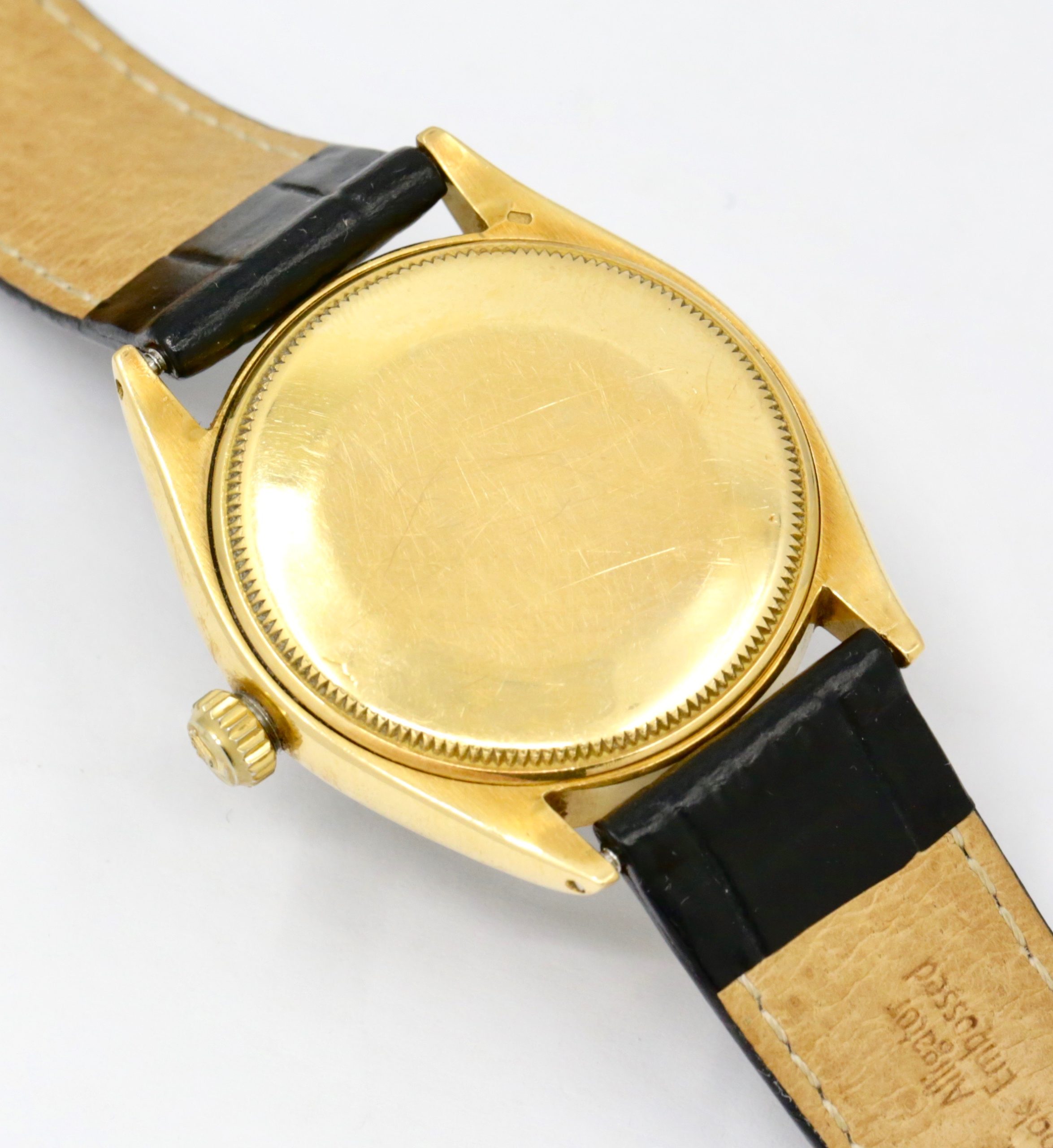 Rolex Oyster Perpetual in 18ct Yellow Gold , 18ct Fluted Bezel, Silver Index Dial, Rolex Calibre 1560, on a Black Leather Strap with a Rolex Gold Buckle. Ref: 1005, Ca. 1960's - $5,500 inc GST - *Sold as traded - Image 5