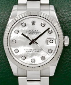 Rolex Datejust 31, Stainless Steel, 18ct White Gold Fluted Bezel, Mother of Pearl Diamond Dial with Factory Set Diamond Markers, on Stainless Steel Rolex Oyster Bracelet, Ref. 178274, Circa: 2007, Complete with Box, Books, Swing Tags, & Rolex Warranty Certificate