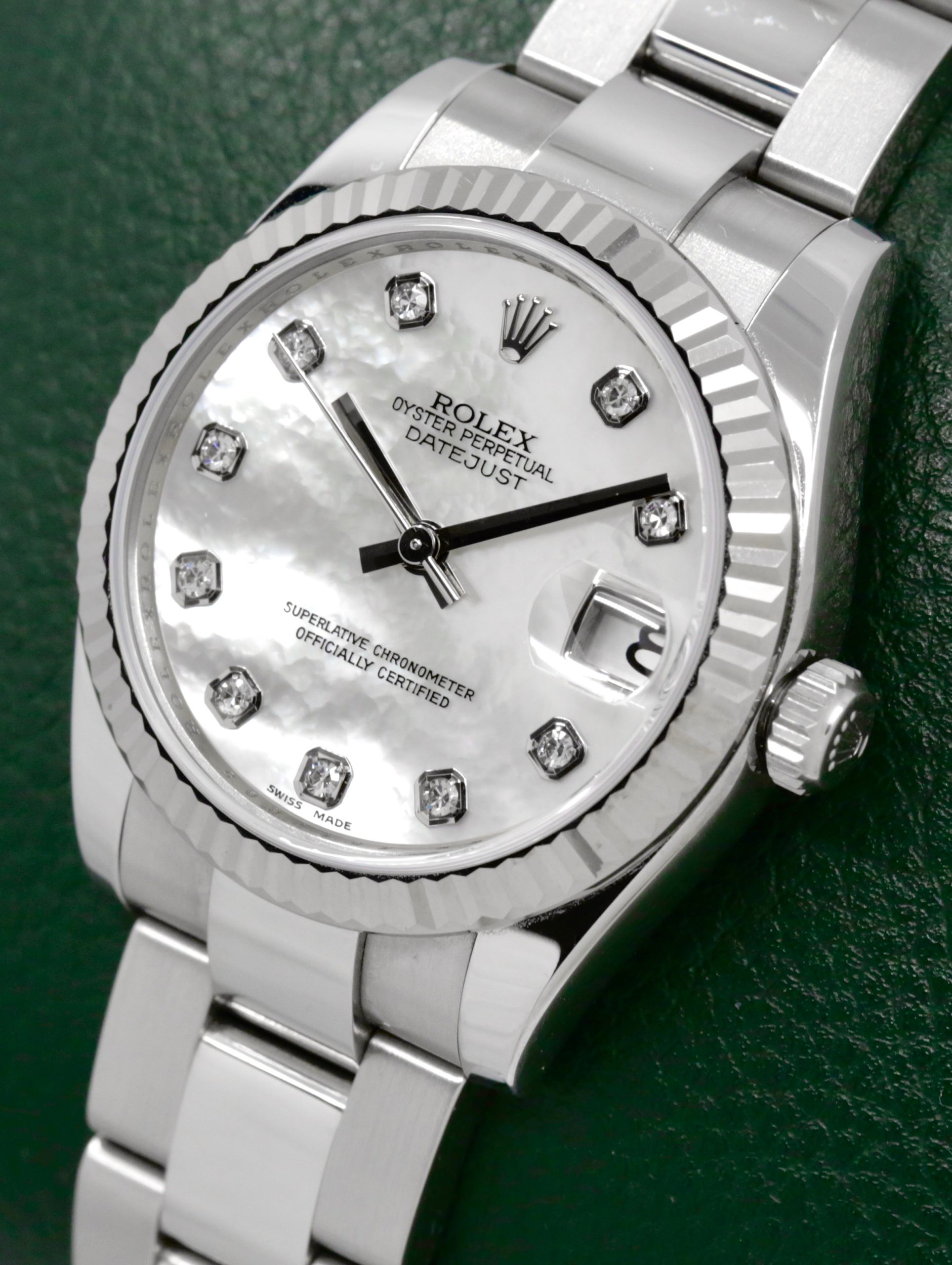Rolex Datejust 31, Stainless Steel, 18ct White Gold Fluted Bezel, Mother of Pearl Diamond Dial with Factory Set Diamond Markers, on Stainless Steel Rolex Oyster Bracelet, Ref. 178274, Circa: 2007, Complete with Box, Books, Swing Tags, & Rolex Warranty Certificate - Image 3