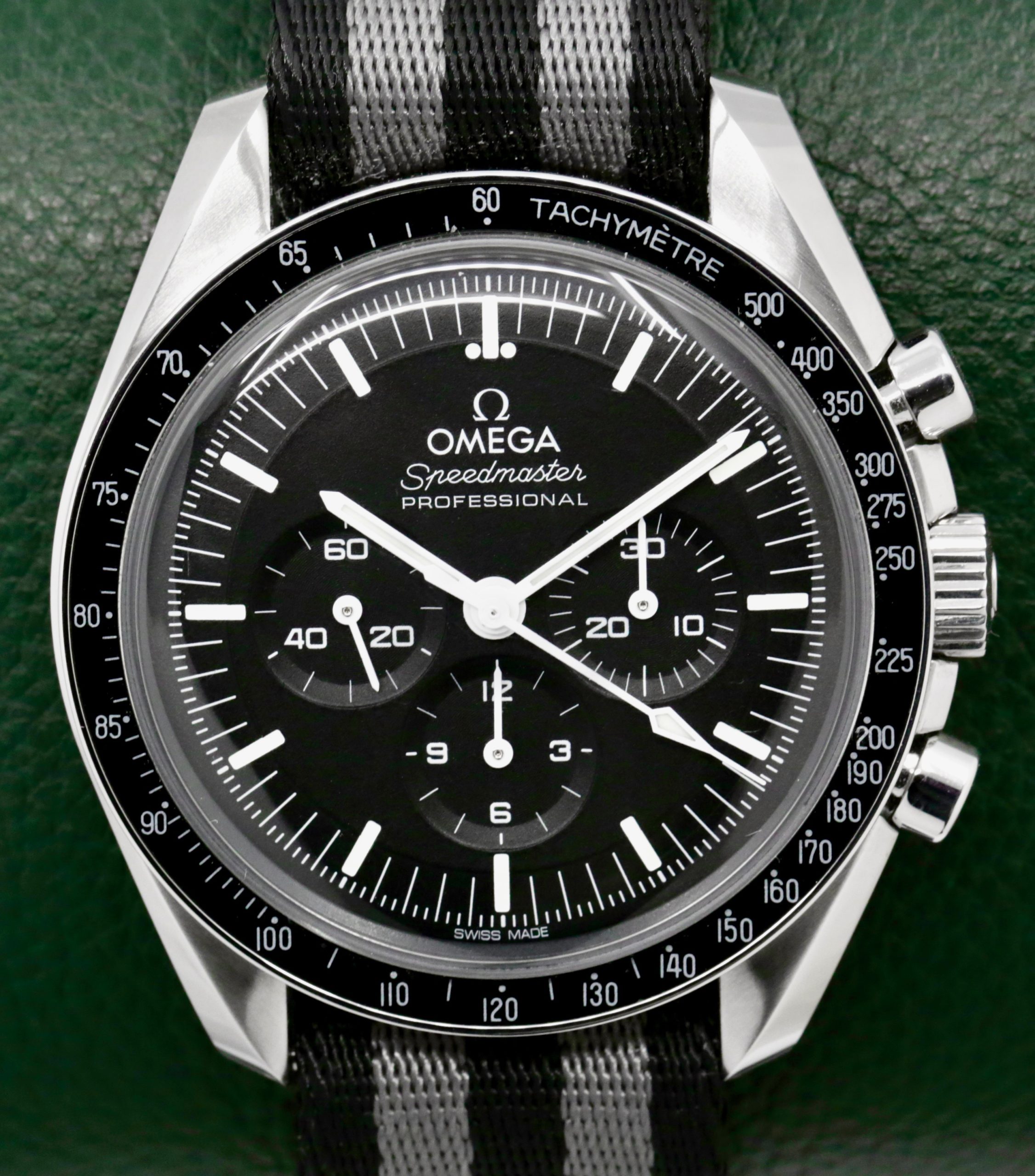 Omega Speedmaster Professional "Moonwatch", Hesalite Crystal, Stainless Steel Case, Black Index Dial, on Omega Nato Strap and with Stainless Omega Bracelet, Ref. 310.30.42.50.01.001, Circa: 2026, with Box, Papers, & Balance of 5 Year Omega Factory Warranty - $8,600 inc GST!!