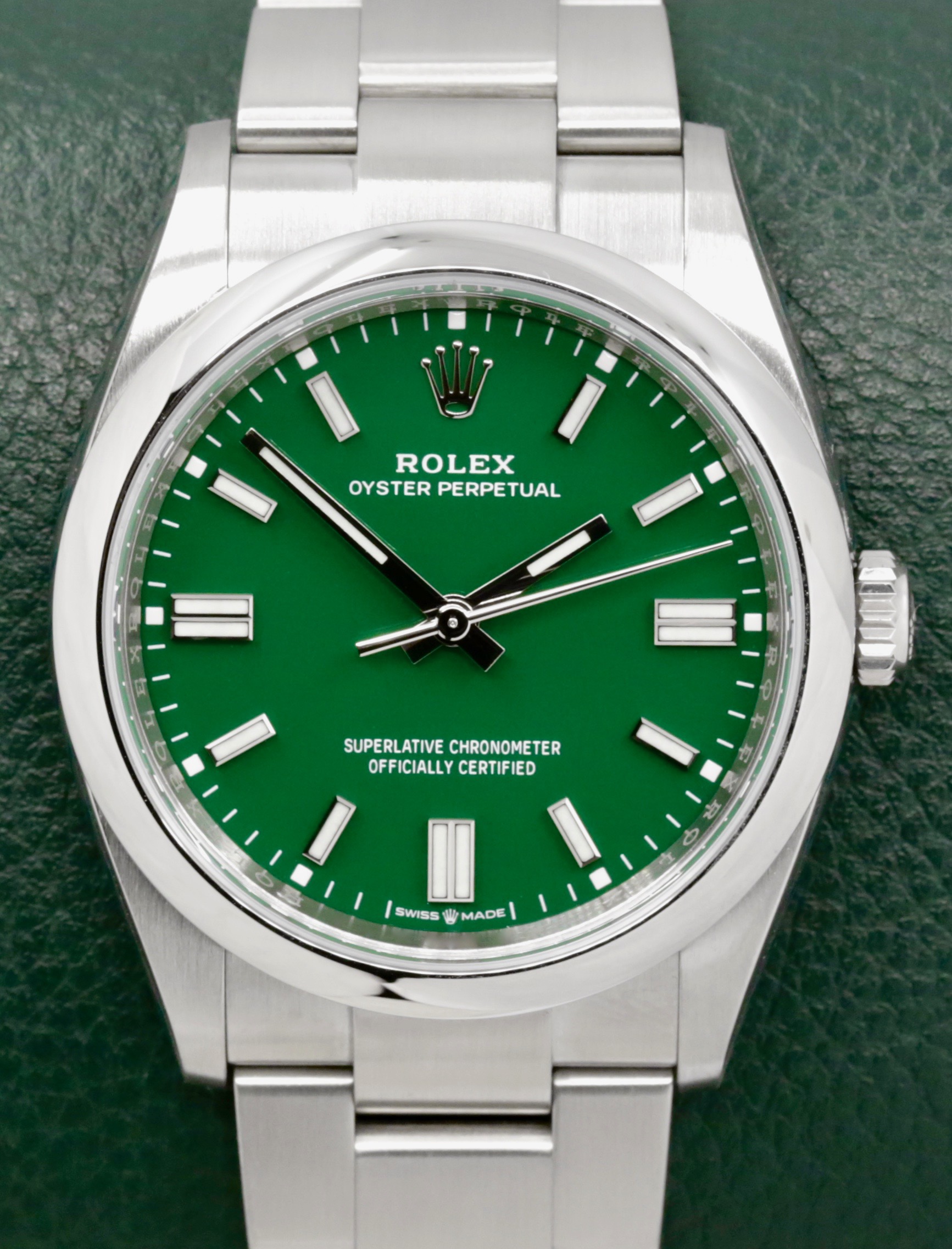 Rolex Oyster Perpetual 36, Stainless Steel, Green Index Dial, on Stainless Steel Rolex Oyster Bracelet, Ref. 126000, Circa: 2023, Complete with Box, Books, Green & White Swing Tags, Rolex Warranty Card & Balance of 5 Year Rolex Factory Warranty