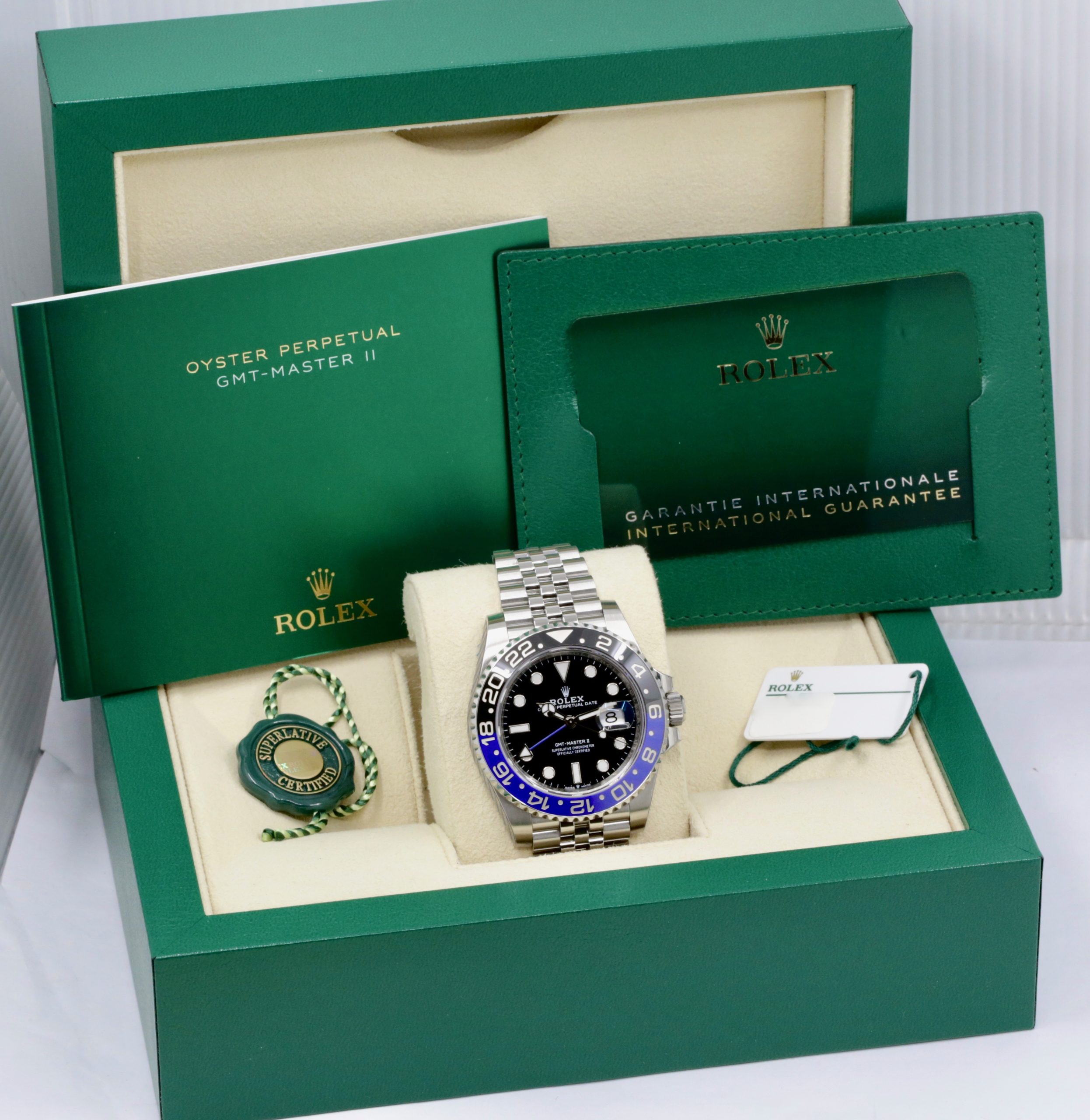 Rolex GMT-Master II “Batgirl”, Stainless Steel, Black & Blue Ceramic Bezel, Black Dial, on Stainless Steel Rolex Jubilee Bracelet, Ref. 126710BLNR, Year: 2023, Complete with Box, Books, Green & White Swing Tags, Rolex Warranty Card and Balance of 5 Year Factory Warranty - Image 7