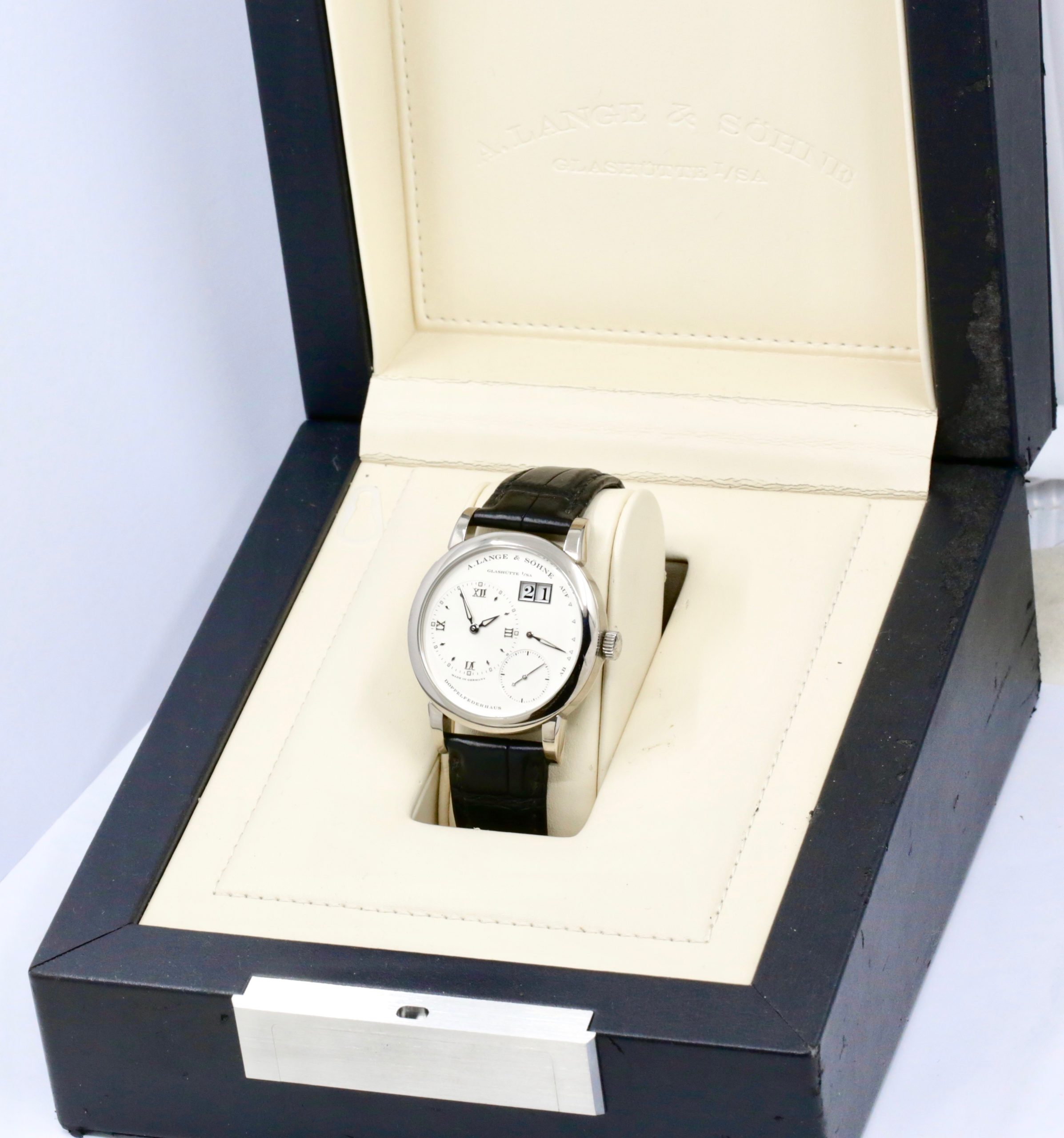 A. Lange & Söhne Lange 1, in 18ct White Gold, 38.5mm, Argenté Dial, on Black A. Lange & Söhne Alligator Strap with 18ct White Gold Lange Tang Buckle, Ref. 101.039, Year: 2014, with Box & Papers - Image 7