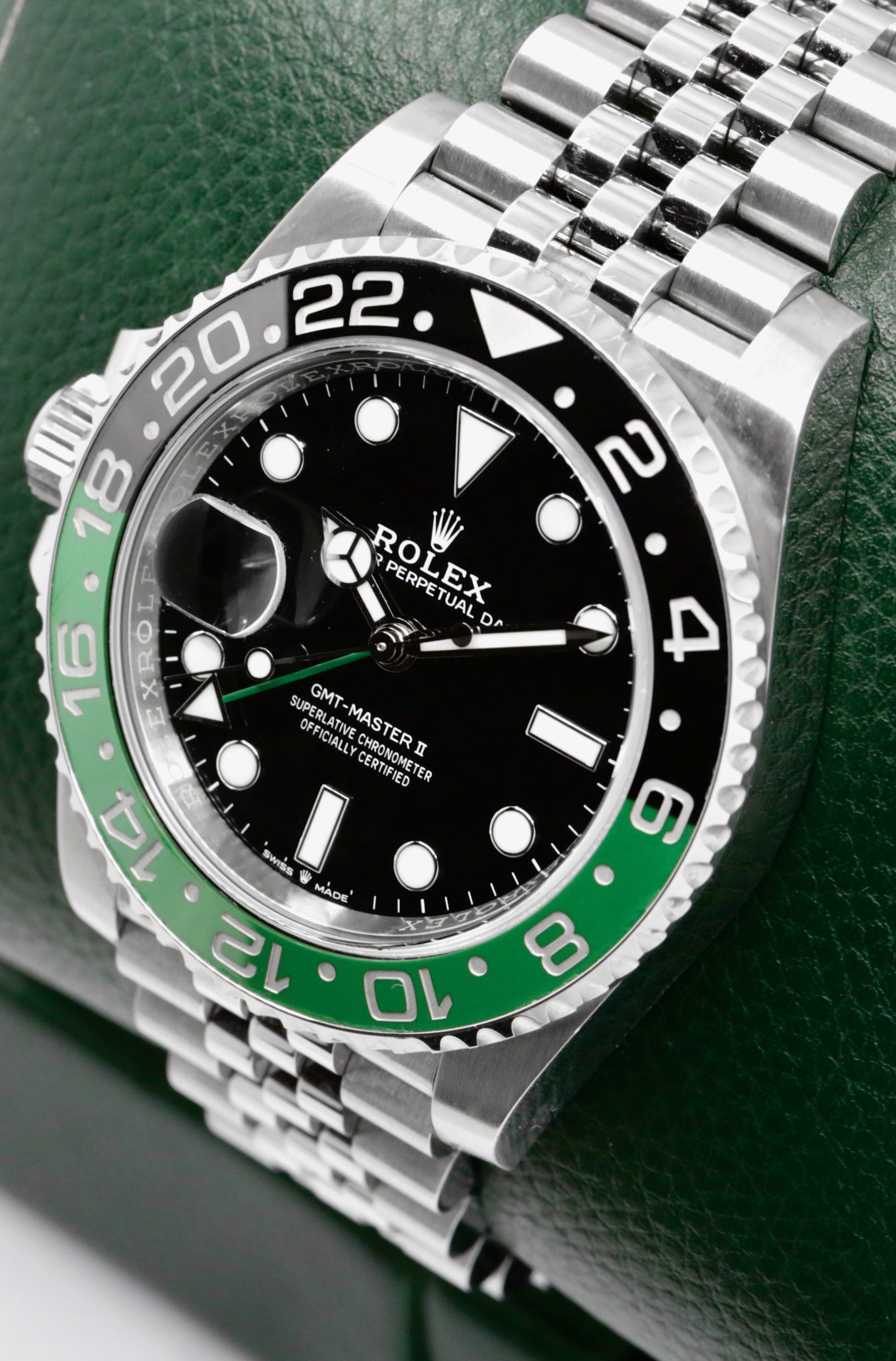 Rolex GMT-Master II "Sprite", Stainless Steel, Green & Black Ceramic Bezel, Black Index Dial, on Stainless Steel Rolex Jubilee Bracelet, Ref 126720VTNR, Year: 2024, with Box, Books, Rolex Warranty Card & Balance of 5 Year Rolex Factory Warranty - Image 3