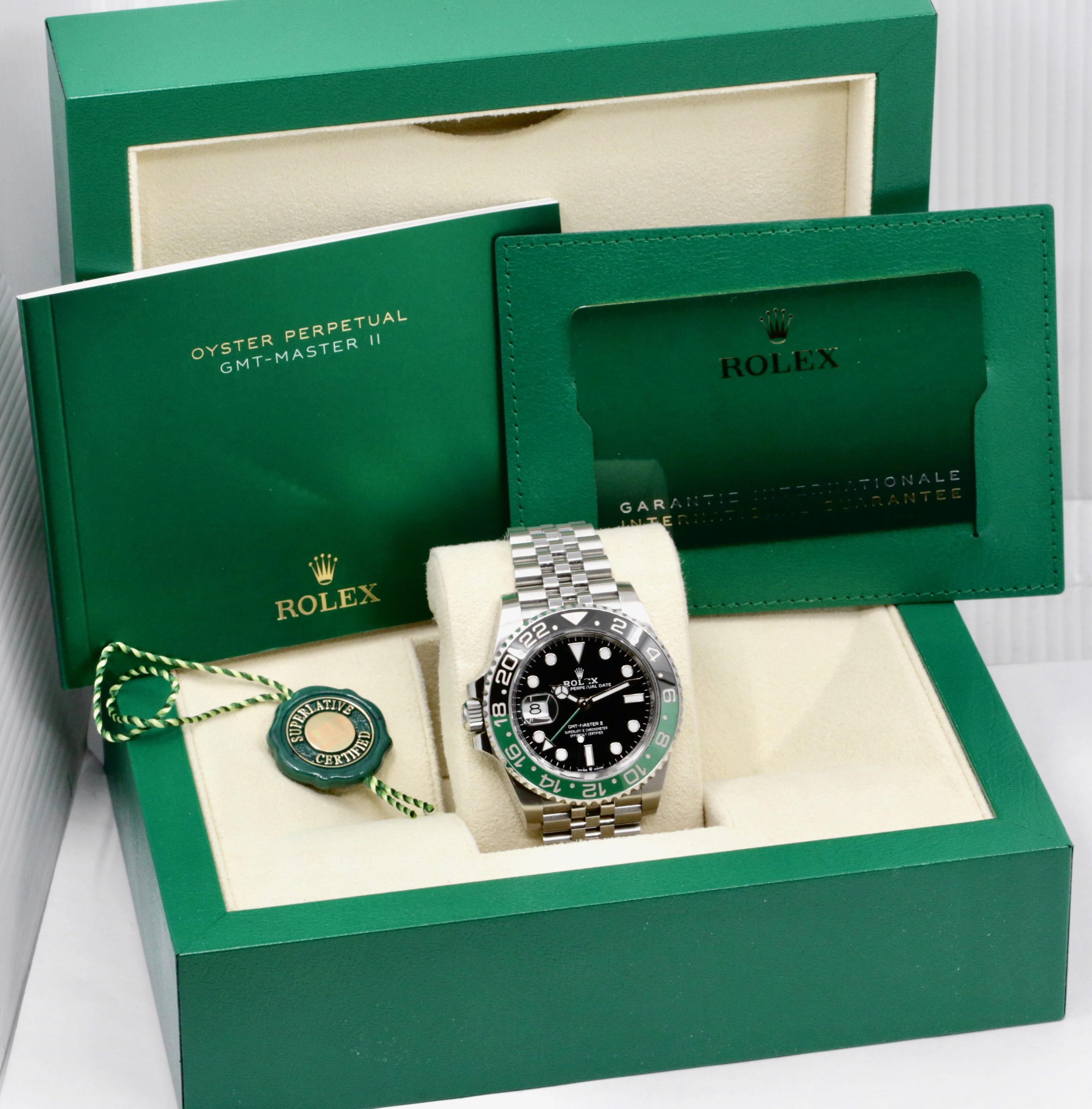 Rolex GMT-Master II "Sprite", Stainless Steel, Green & Black Ceramic Bezel, Black Index Dial, on Stainless Steel Rolex Jubilee Bracelet, Ref 126720VTNR, Year: 2024, with Box, Books, Rolex Warranty Card & Balance of 5 Year Rolex Factory Warranty - Image 7