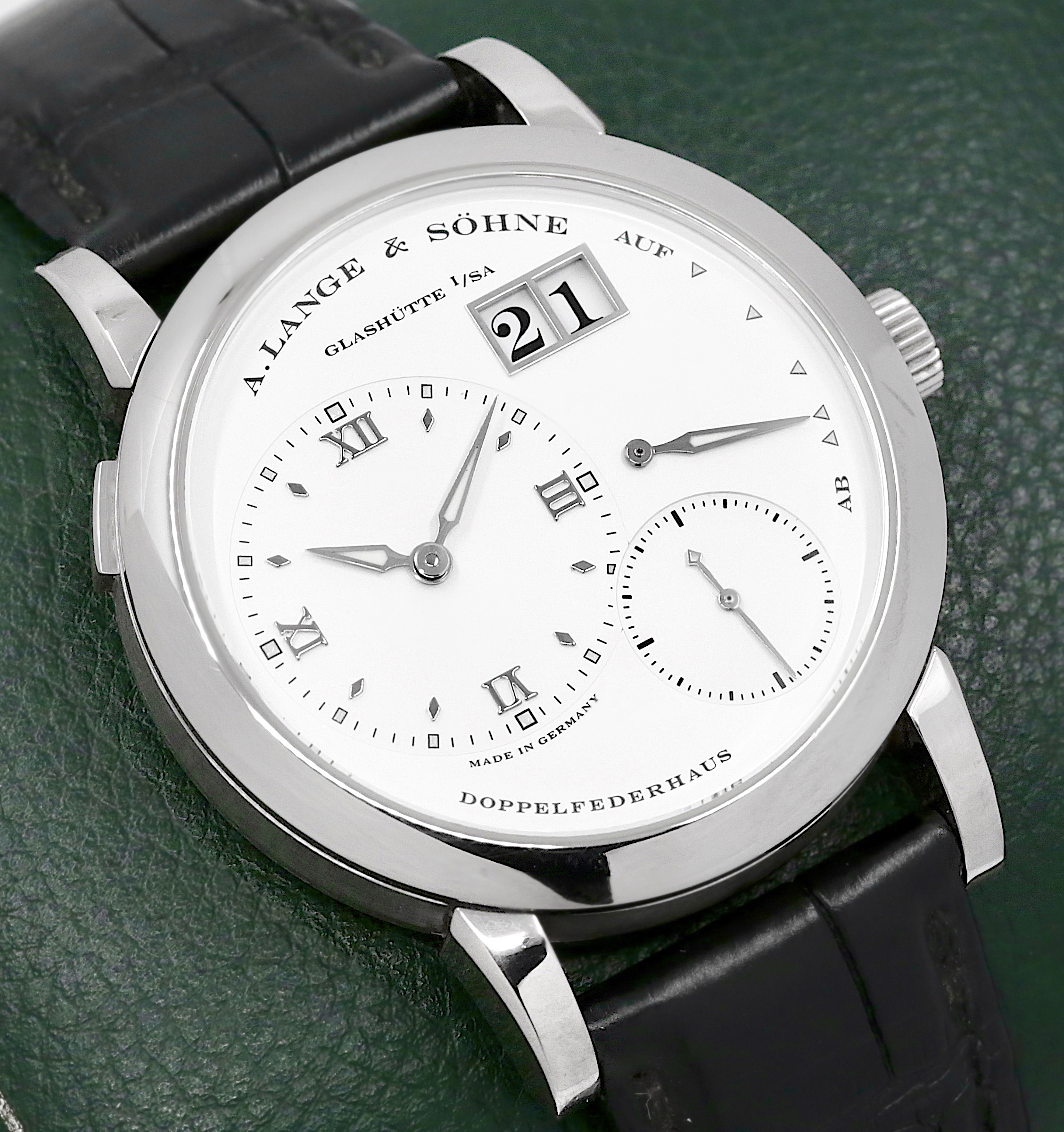 A. Lange & Söhne Lange 1, in 18ct White Gold, 38.5mm, Argenté Dial, on Black A. Lange & Söhne Alligator Strap with 18ct White Gold Lange Tang Buckle, Ref. 101.039, Year: 2014, with Box & Papers - Image 2