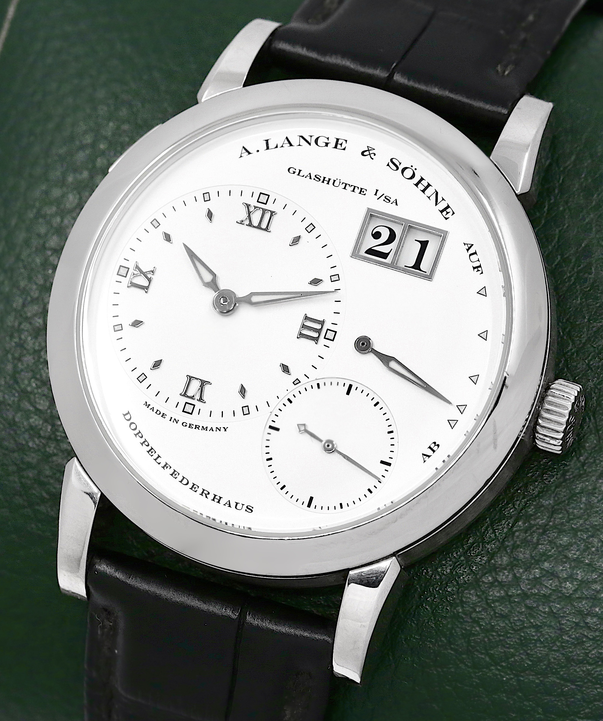 A. Lange & Söhne Lange 1, in 18ct White Gold, 38.5mm, Argenté Dial, on Black A. Lange & Söhne Alligator Strap with 18ct White Gold Lange Tang Buckle, Ref. 101.039, Year: 2014, with Box & Papers - Image 3