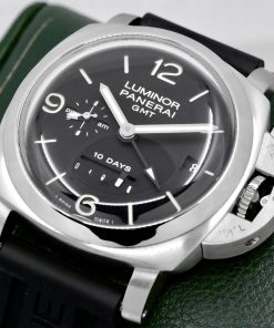 Alternative view of Panerai Luminor 1950 10 Days GMT Automatic in Stainless Steel, Black "Sandwich Dial" with Power Reserve Indicator, on a Panerai Rubber Strap with Panerai Tang Buckle, Ref. PAM00270, Circa: 2007 - $6,490 inc GST!!!